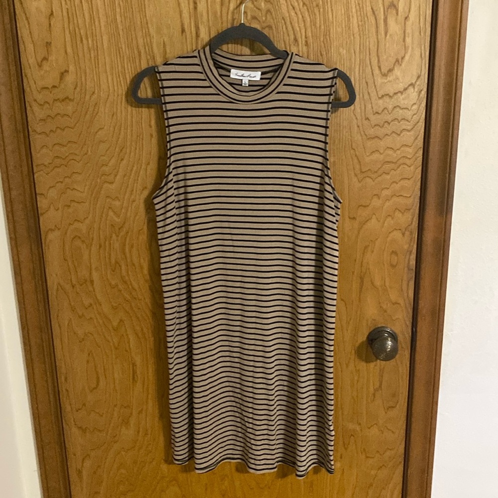 Another Love Tan and Black Stripes Loose Fit Tank Dress Large